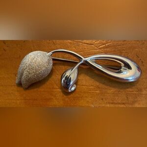 CNA Sterling Silver 925 Flower Bud Brooch Pin Modernist Matte Textured 2.5 Inch